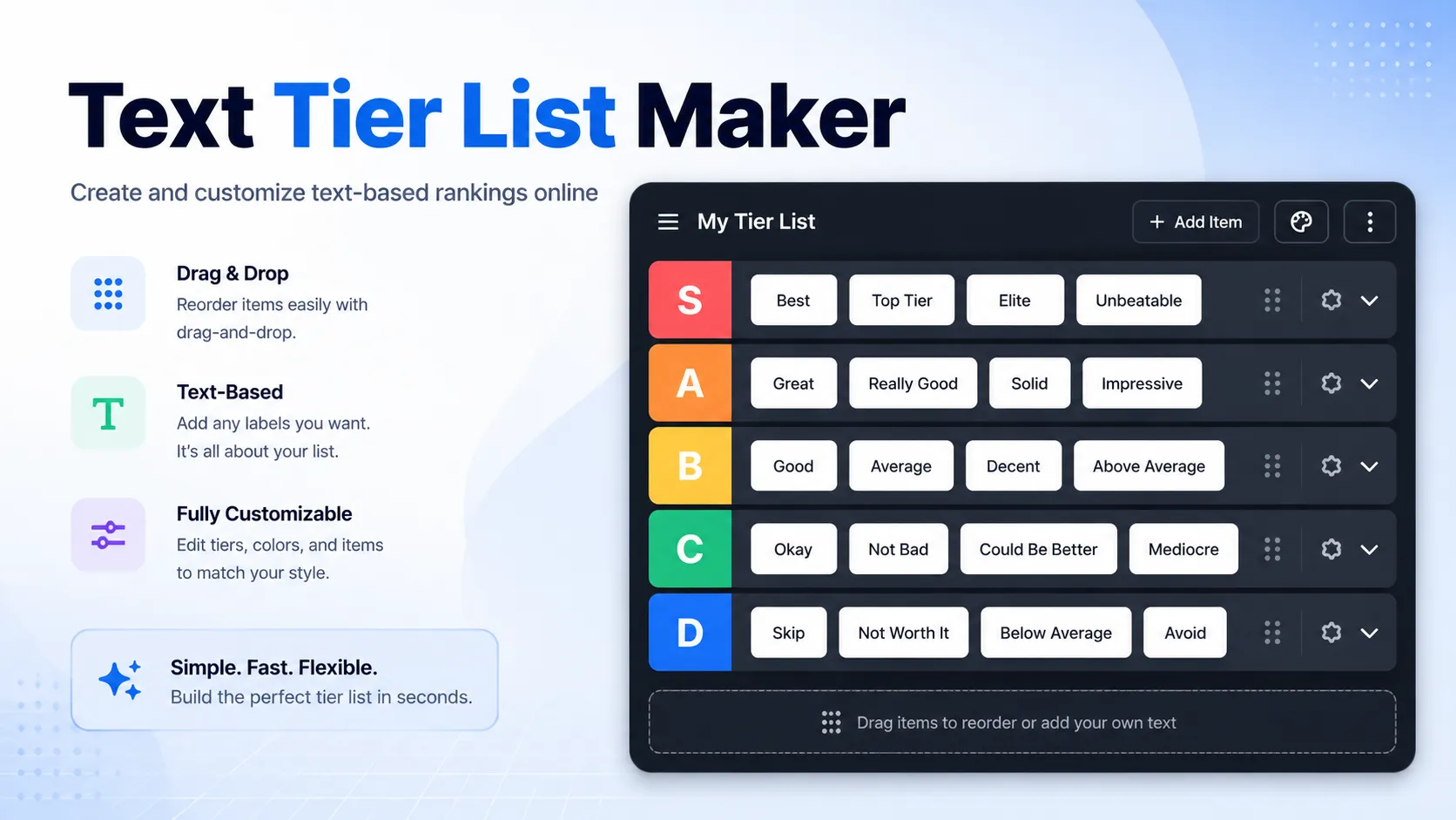 Text Tier List Maker – Free Online Tier Ranking Tool