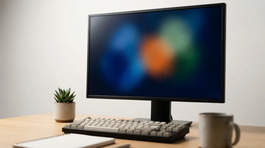 CSS glassmorphism generator - monitor showing a frosted translucent glass panel effect over a colourful gradient