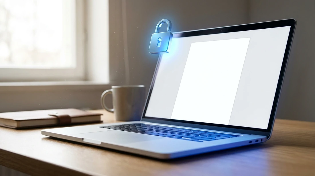 Password protect PDF — a document locked with a padlock on a laptop screen